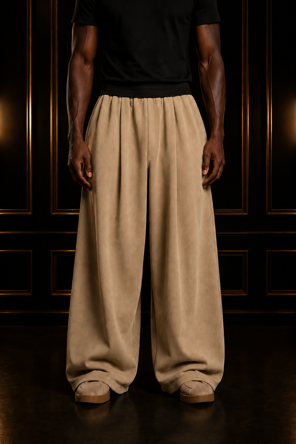 Khaki Christopher pleated wide-leg sweatpants